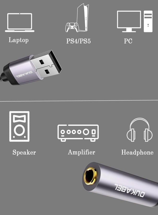 DUKABEL محول DUKABEL USB إلى 1/4 سماعة رأس، محول USB إلى جاك ستيريو 6.35 مم للكمبيوتر المحمول، الكمبيوتر الشخصي، المكبرات، الخلاطات، سماعات الرأس 6.35 مم (بدون وظيفة تسجيل) - Image 5