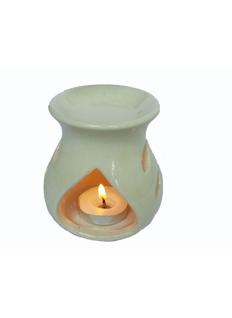 BHARAT SOURCE BHARAT SOURCE Ceramic Aroma Burner Gift Set 10 ML Jasmine Aroma Essential Oil with 4 Tea Light Candles White for Fragrance  - Image 3