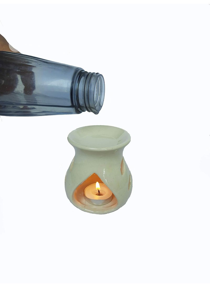 BHARAT SOURCE BHARAT SOURCE Ceramic Aroma Burner Gift Set 10 ML Jasmine Aroma Essential Oil with 4 Tea Light Candles White for Fragrance  - Image 4