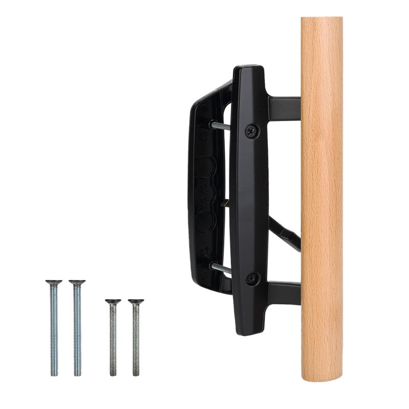 Hillmaster Patio Sliding Door Handles Replacement Set,Mortise Style Reversible Design Non-Keyed Sliding Patio Glass Door Handles With Wood Handle, Black Diecast Finish Fit 3-15/16    Screws Hole Spacing - Image 1