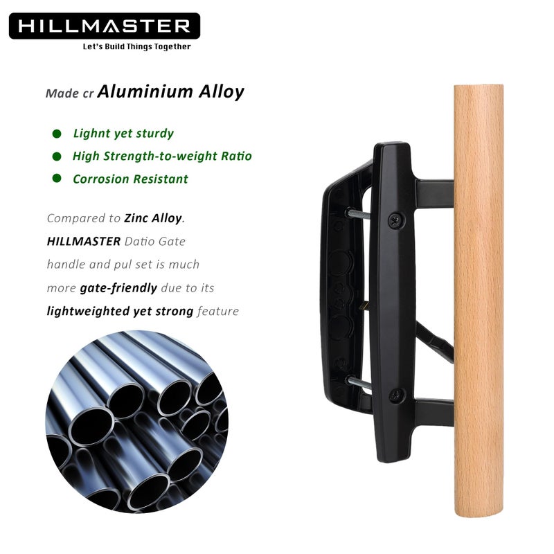 Hillmaster Patio Sliding Door Handles Replacement Set,Mortise Style Reversible Design Non-Keyed Sliding Patio Glass Door Handles With Wood Handle, Black Diecast Finish Fit 3-15/16    Screws Hole Spacing - Image 4