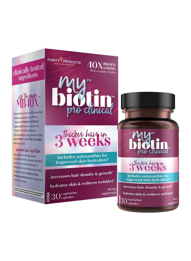 Purity Products Mybiotin Proclinical Thicker Hair In 3 Weeks & Fights Wrinkles Mb40X Patented Biotin Matrix W/Astaxanthin 40X More Soluble Vs Ordinary Biotin Hair Skin & Nails 30 Veg Caps - Image 2
