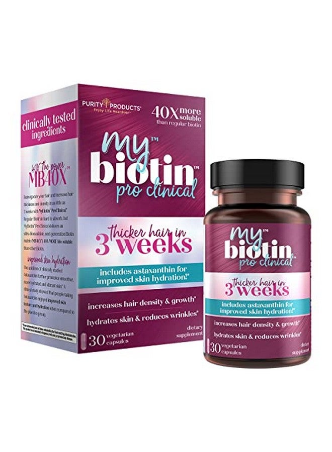Purity Products Mybiotin Proclinical Thicker Hair In 3 Weeks & Fights Wrinkles Mb40X Patented Biotin Matrix W/Astaxanthin 40X More Soluble Vs Ordinary Biotin Hair Skin & Nails 30 Veg Caps - Image 1