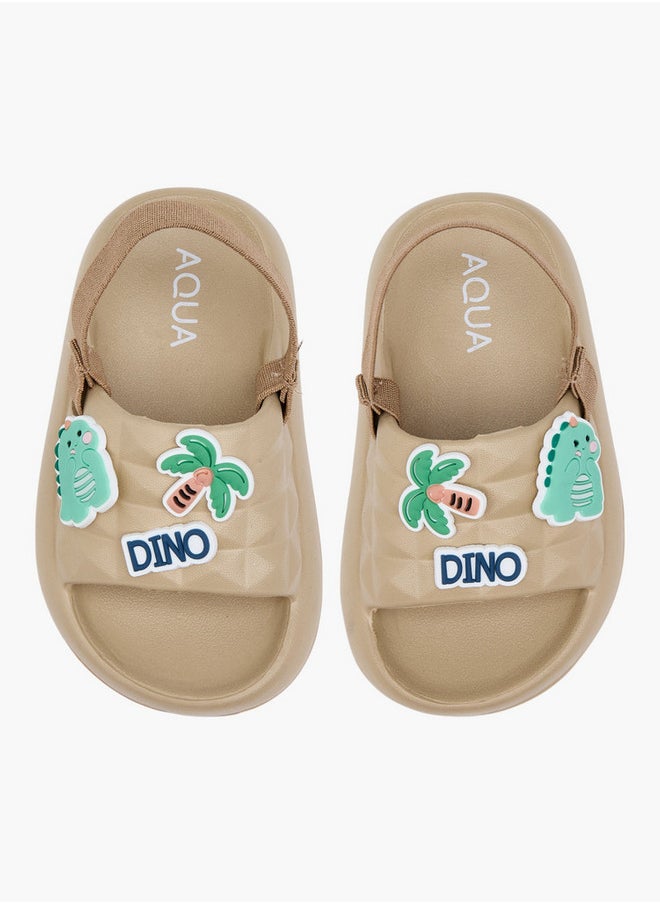 Aqua Dinosaur Applique Slides with Elasticated Strap  - Image 1