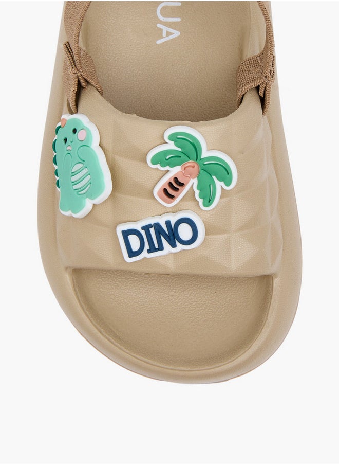 Aqua Dinosaur Applique Slides with Elasticated Strap  - Image 4