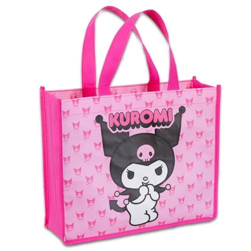 Sanrio Kuromi Tote Bag Set for Girls - Kuromi Accessories Bundle with 3 Kuromi Reusable Bags Sanrio Grocery Bags with Stickers, More | Kuromi Tote Bag Set - Image 4