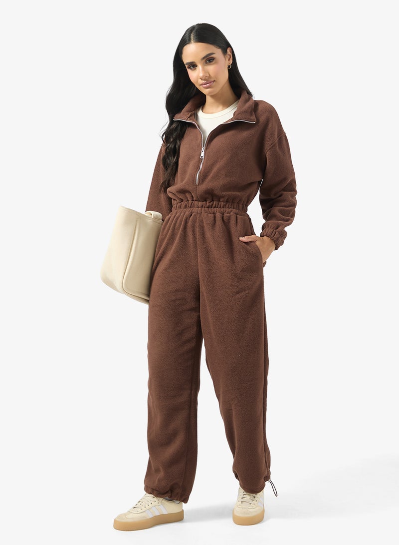 جينجر بدلة نوم بغطاء رأس وسحاب من الفليس - Image 4