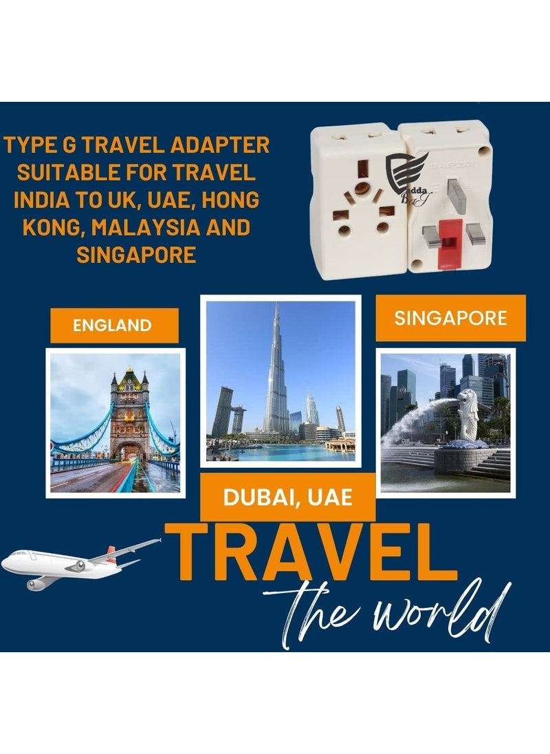 Vadda Bai Vadda Bai 1 Nos Type G Flat Pin Conversion Plug Adapter 13A 250V MultiPlug with Fuse for Travel to UK UAE Dubai HongKong Singapore Pack of 1 White  - Image 3