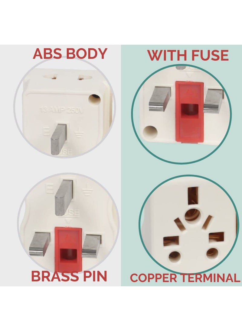 Vadda Bai Vadda Bai 1 Nos Type G Flat Pin Conversion Plug Adapter 13A 250V MultiPlug with Fuse for Travel to UK UAE Dubai HongKong Singapore Pack of 1 White  - Image 2