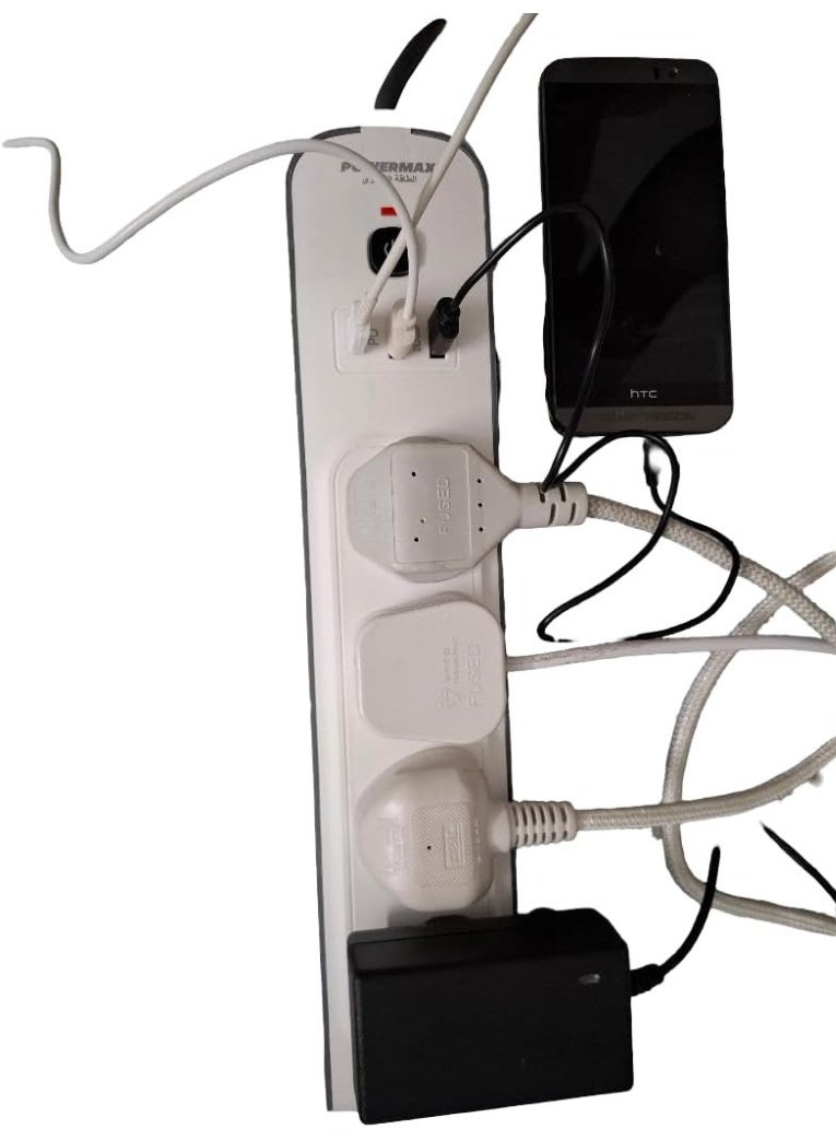 PowerMax 7 in 1 Extension Cord Surge Protector (1 USB-C, 2 USB-A) Charger Type C Charging Station Power Extension Strip 4 AC Outlet Sockets Universal Plugs with 3M Lead for Home Office Travel - Image 2