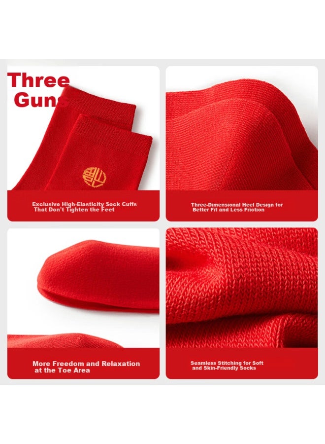 Threegun [shisui Series] Men's Pure Cotton Socks Lucky Red Socks And Underwear Gift Box Set - Image 4