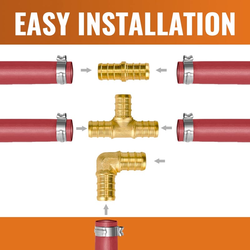 SUNGATOR Pex Fittings 1/2 Inch, 36 PCS SUNGATOR 1/2 Inch Pex Fittings Set, 12 Each PEX Elbow Tee Coupling, 1/2" Pex Fittings For Pex Pipe, No Lead Brass, ASTM F1807 - Image 4