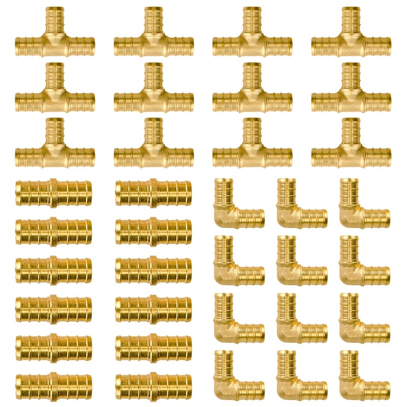 SUNGATOR Pex Fittings 1/2 Inch, 36 PCS SUNGATOR 1/2 Inch Pex Fittings Set, 12 Each PEX Elbow Tee Coupling, 1/2" Pex Fittings For Pex Pipe, No Lead Brass, ASTM F1807 - Image 1