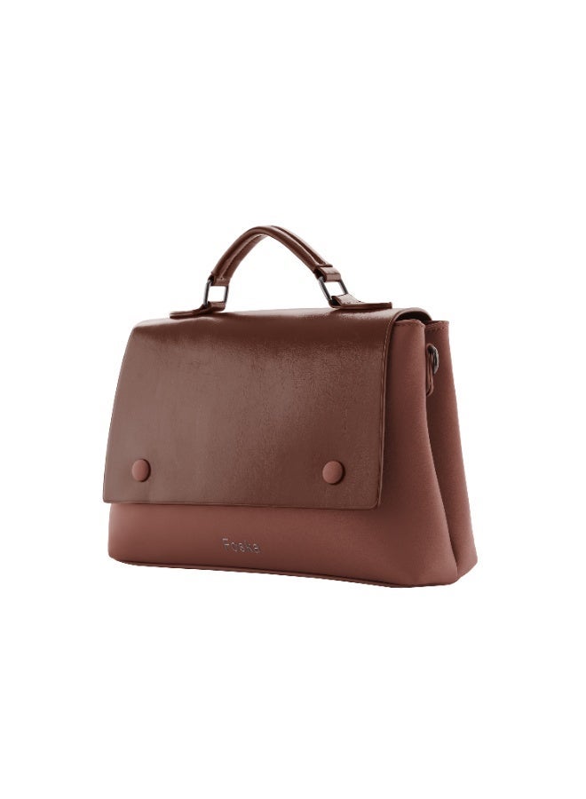 فوسكا شنطة Foska نسائية جلد كروس وكتف مع وشاح أنيق – شنطة يد بمقبض علوي لون بني - Image 2