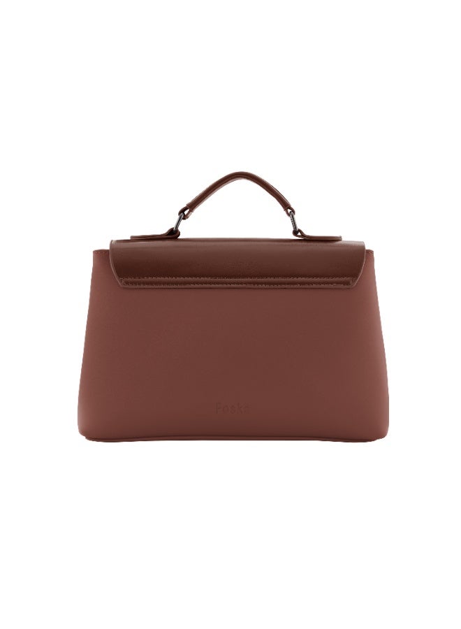 فوسكا شنطة Foska نسائية جلد كروس وكتف مع وشاح أنيق – شنطة يد بمقبض علوي لون بني - Image 4