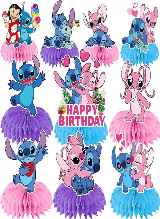 For Stitch Birthday Party Supplies, 10Psc Cartoon Honeycomb Center Decorations, Cute Party Decorations, Double-sided Desktop Decorations, Center Decorations for Parties