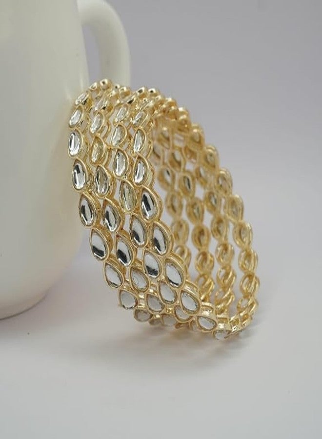 BANGLESKART طقم أساور مطلية بالذهب بتصميم كوندان تقليدي للنساء من بانغلسكارت، مناسب لحفلات الزفاف والمهرجانات (ذهبي - 2.2) (2.12) - Image 5