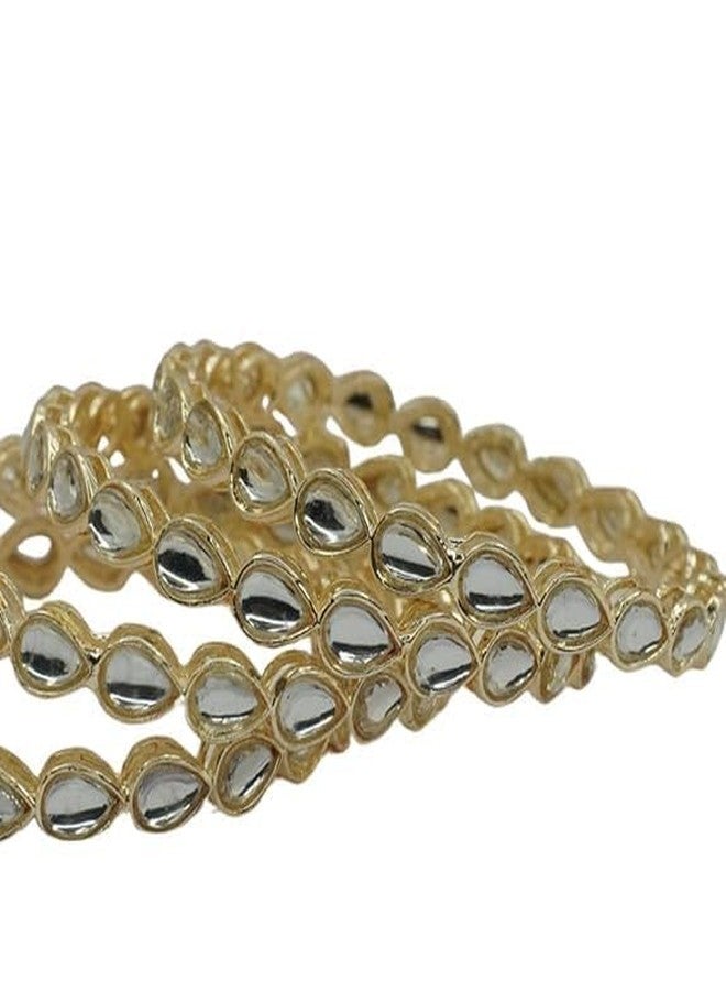 BANGLESKART طقم أساور مطلية بالذهب بتصميم كوندان تقليدي للنساء من بانغلسكارت، مناسب لحفلات الزفاف والمهرجانات (ذهبي - 2.2) (2.12) - Image 3