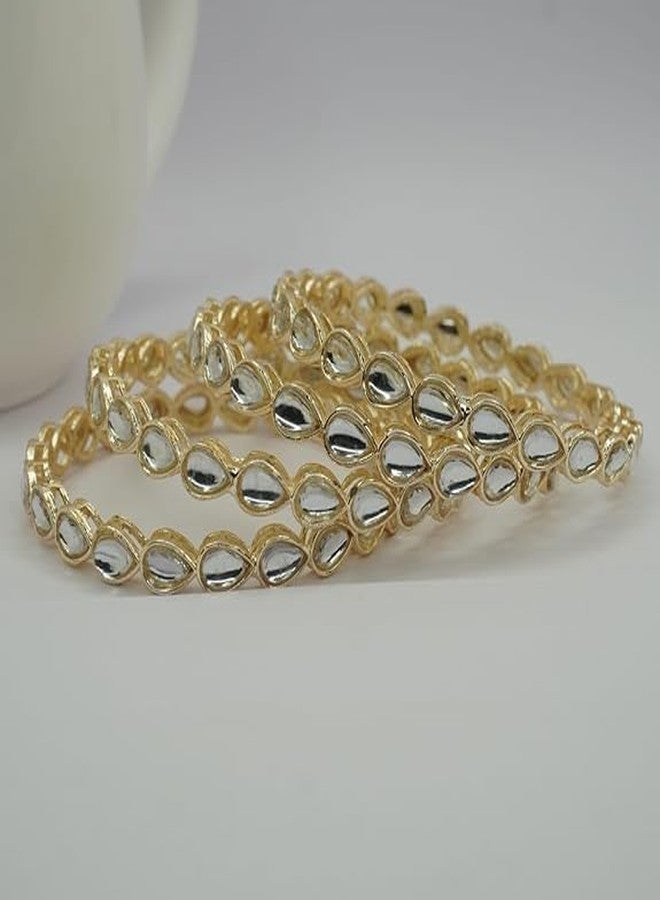 BANGLESKART طقم أساور مطلية بالذهب بتصميم كوندان تقليدي للنساء من بانغلسكارت، مناسب لحفلات الزفاف والمهرجانات (ذهبي - 2.2) (2.12) - Image 4
