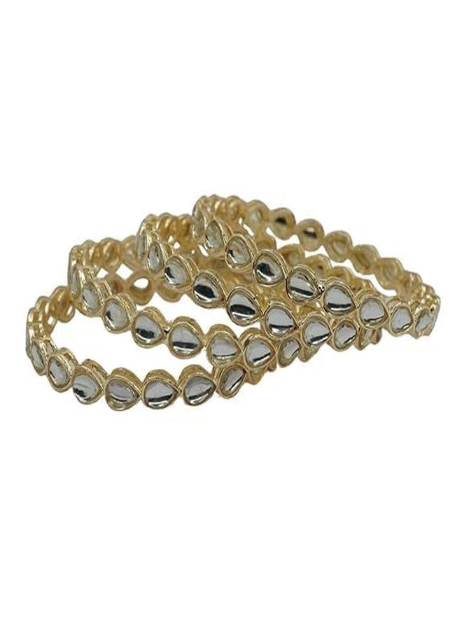 BANGLESKART طقم أساور مطلية بالذهب بتصميم كوندان تقليدي للنساء من بانغلسكارت، مناسب لحفلات الزفاف والمهرجانات (ذهبي - 2.2) (2.12) - Image 1