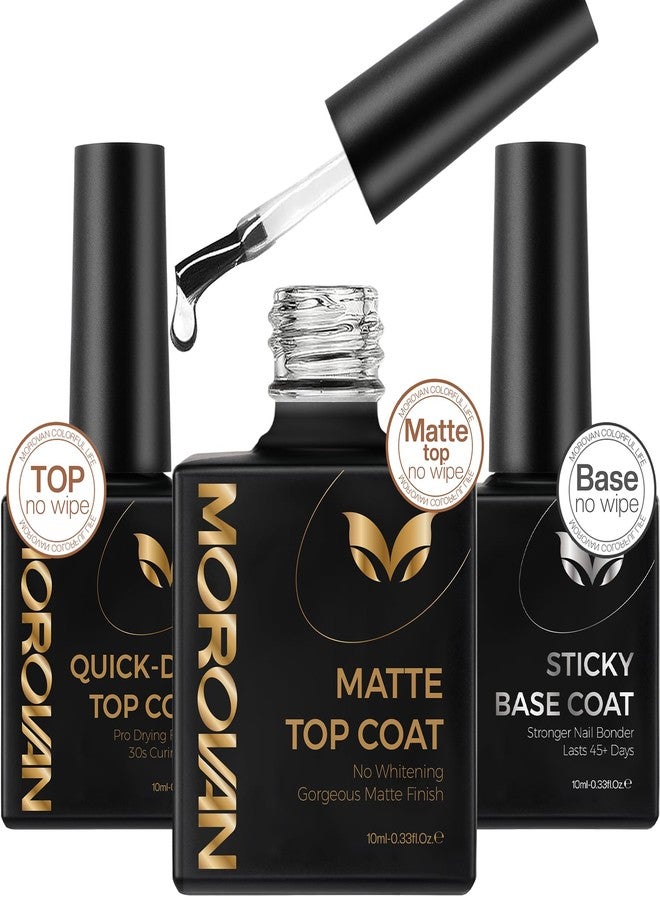 Morovan Gel Base Top Coat: 3PCS No Wipe Gel Shine Matte Top and Base Coat Set - Soak Off Nail Lamp Long Lasting Top Coat Nail Polish and Gel Base Coat for Women Salon DIY - Image 1