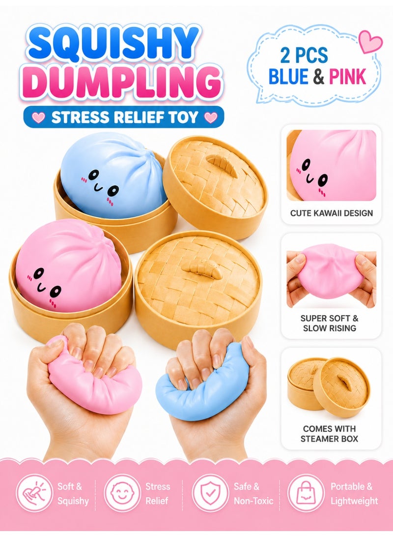 Eworld Dumpling Squeeze Fidget Toy - Soft Squishy Slow Rise Sensory Toy for Stress Relief & Focus for Kids & Adults, 2-Pack Blue & Pink - Image 1