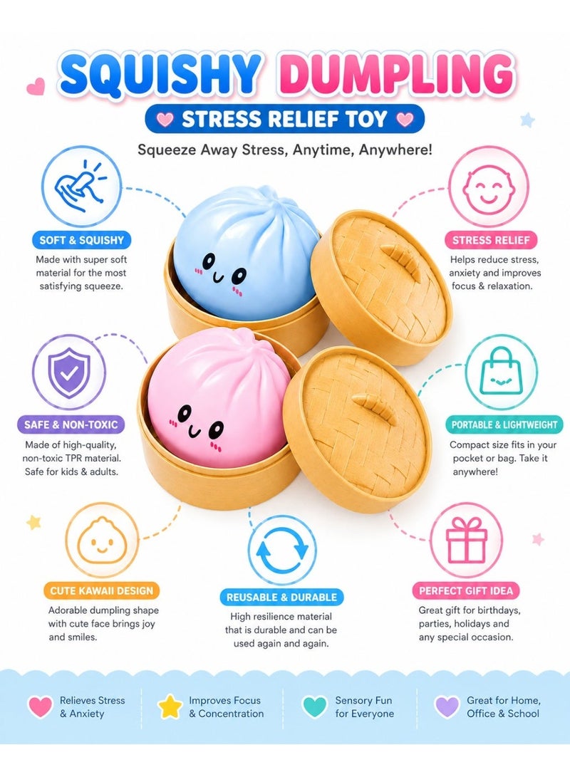 Eworld Dumpling Squeeze Fidget Toy - Soft Squishy Slow Rise Sensory Toy for Stress Relief & Focus for Kids & Adults, 2-Pack Blue & Pink - Image 5
