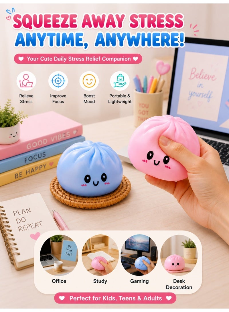 Eworld Dumpling Squeeze Fidget Toy - Soft Squishy Slow Rise Sensory Toy for Stress Relief & Focus for Kids & Adults, 2-Pack Blue & Pink - Image 4