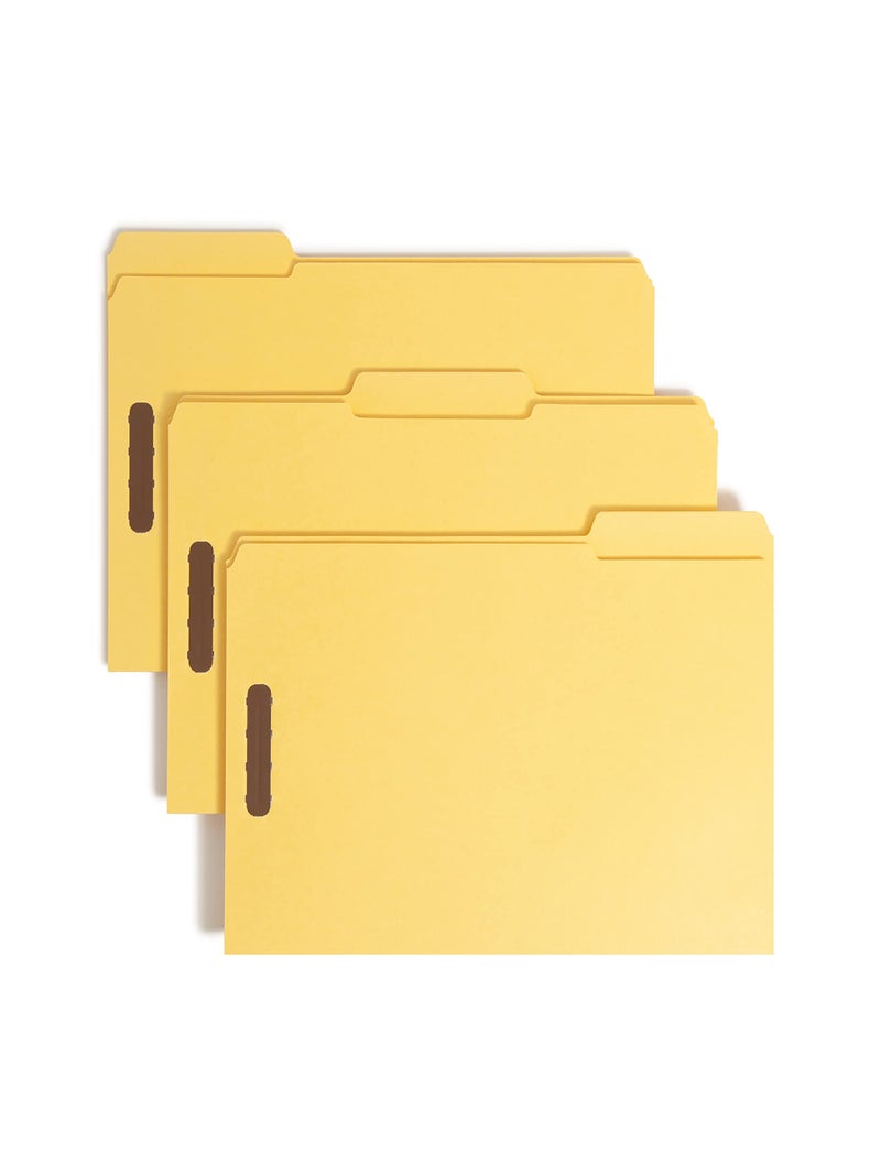 Smead 100% Recycled Fastener File Folder, 2 Fasteners, Reinforced 1/3-Cut Tab, Letter Size, Yellow, 50 per Box (12941) - Image 1