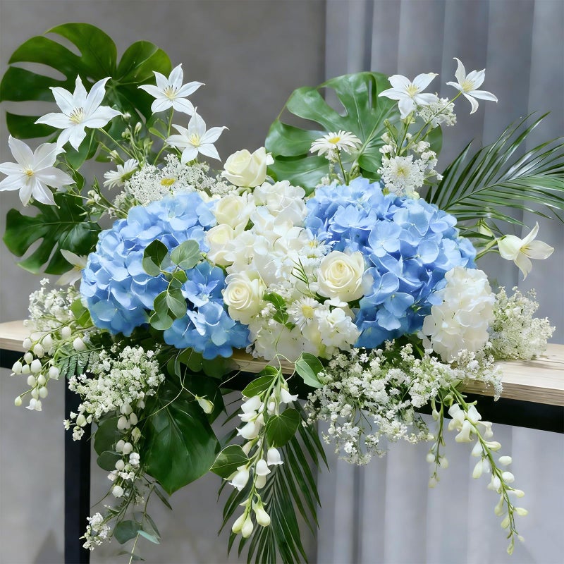 Cherica 20 Pcs Blue and White Hydrangea Artificial Flowers Bulk, Faux Hydrangea Flowers Heads, Artificial Fake Silk Hydrangea Flowers with Stems, White Flowers Artificial for Decoration Wedding DÃ©cor - Image 4