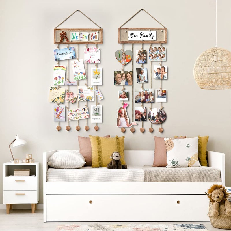 Bikoney Picture Frames Collage Wall Decor Hanging Photo Display Multi Pictures Organizer with Wood Bulletin Board Photo Board 30 Clips and 6 Pushpins for Room (Carbonized Black) - Image 3