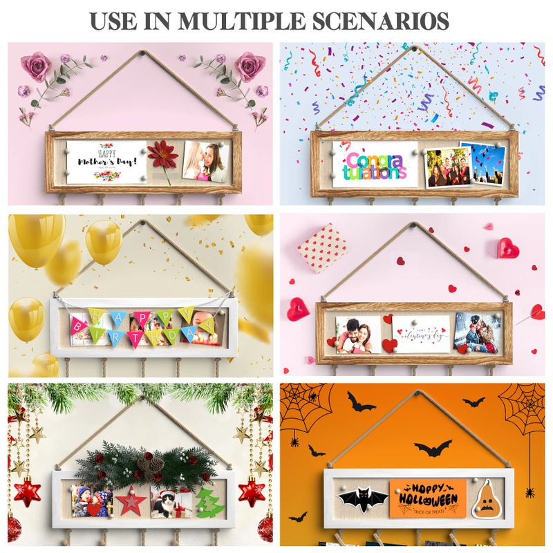 Bikoney Picture Frames Collage Wall Decor Hanging Photo Display Multi Pictures Organizer with Wood Bulletin Board Photo Board 30 Clips and 6 Pushpins for Room (Carbonized Black) - Image 5