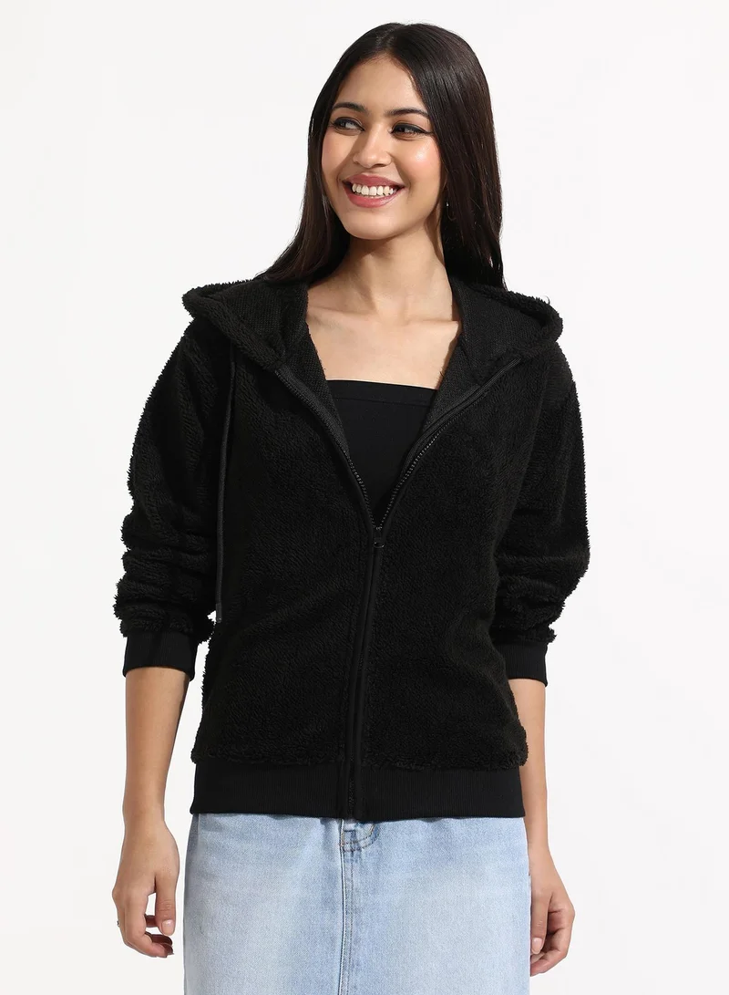 كامبوس سوترا هودي نسائي أسود بقلنسوة وسحاب