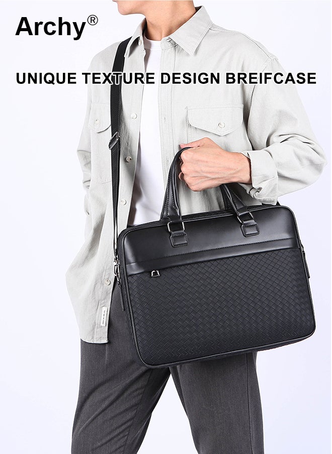 Archy Men's Woven Business Briefcase - Lightweight Laptop Bag with Removable Strap, Water-Resistant Office Bag for Work & Travel  - Image 1