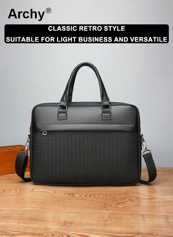 Archy Men's Woven Business Briefcase - Lightweight Laptop Bag with Removable Strap, Water-Resistant Office Bag for Work & Travel  - Image 3