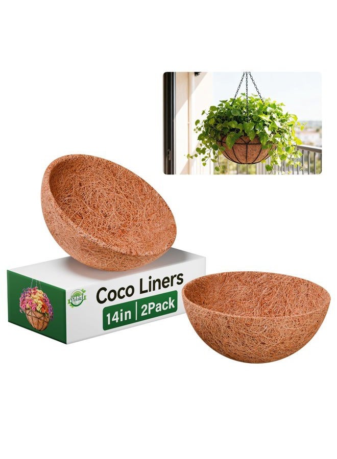 Halatool Round Coco Liners Hanging Basket 100% Natural Replacement Coconut Fiber Liner for Garden Flower Pot, Vegetables Herbs Pot (2, 14inch) - Image 1