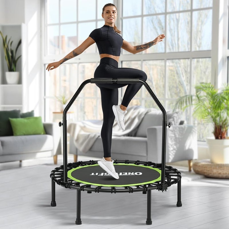 CITY STAR- 48" Silent Mini Trampoline with Adjustable Handle Bar Fitness Trampoline Bungee Rebounder Jumping Cardio Trainer Workout