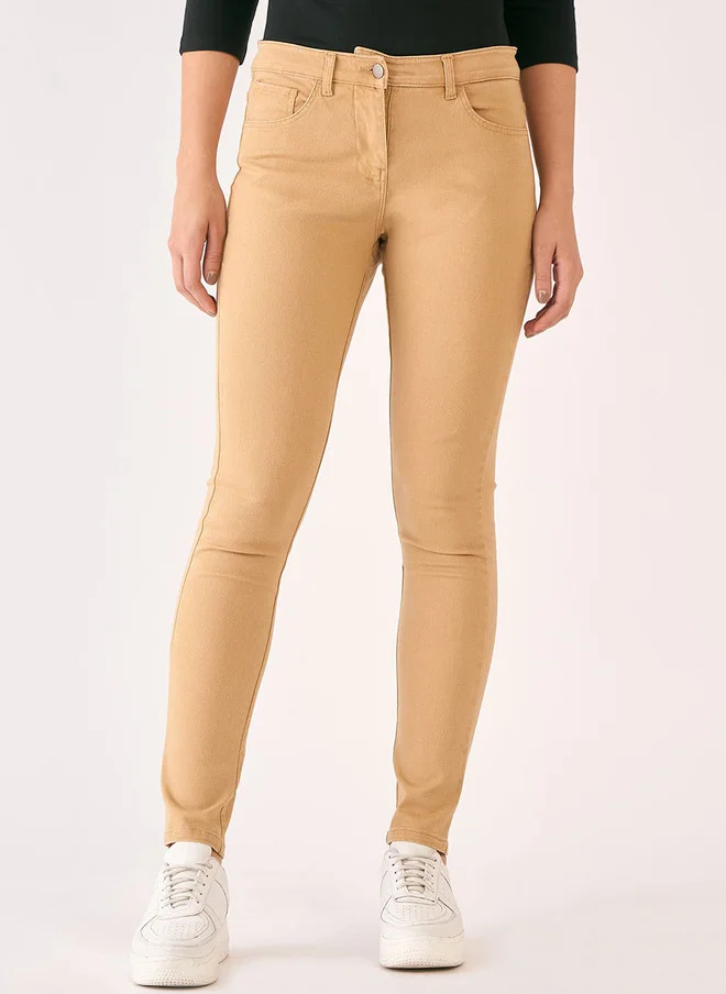 سولت اتاير SALT ATTIRE Women Slim Fit Trousers in Tan