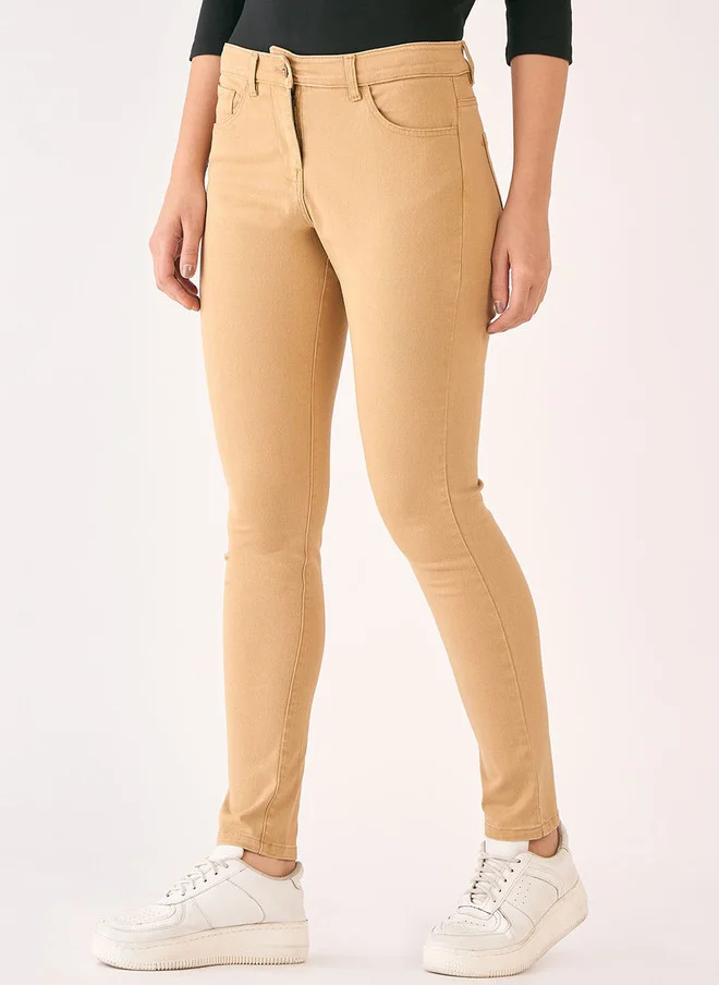 سولت اتاير SALT ATTIRE Women Slim Fit Trousers in Tan