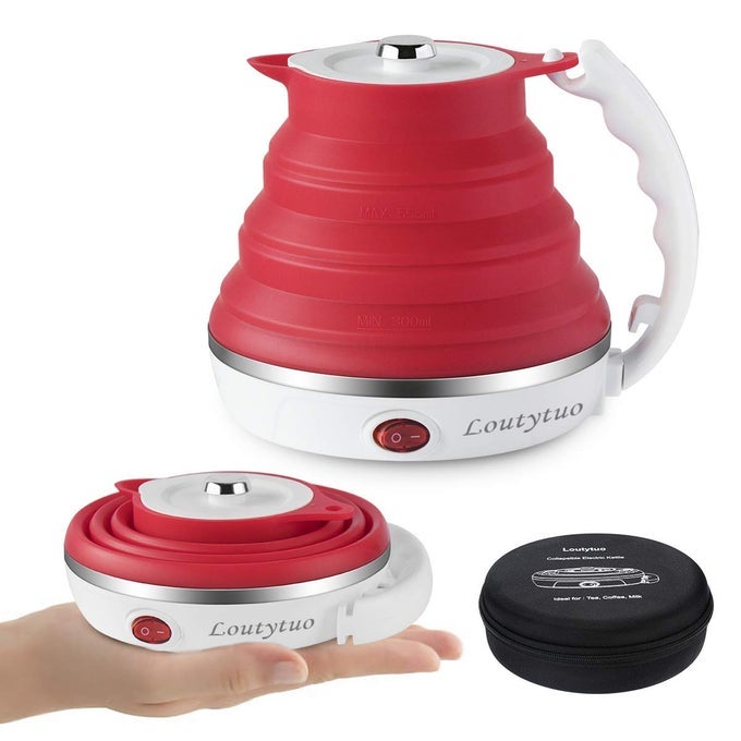 ULTRATHIN UPGRADED FOOD GRADE SILICONE TRAVEL FOLDABLE ELECTRIC KETTLE BOIL DRY PROTECTION PORTABLE WITH DUAL VOLTAGE AND SEPARABLE POWER CORD555ML 110220V US PLUG