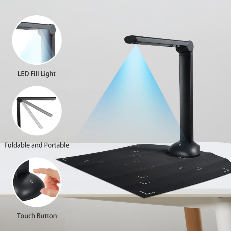 كاميرا المستندات: تركيز تلقائي عالي الدقة بدقة 16 ميجا بيكسل، متوافقة بحجم A3/A4 - برنامج التعرف الضوئي على النص المتقدم، ماسح ضوئي محمول للكتب للاستخدام في المكتب والصف التعليمي والصناعات التعليمية - Image 3