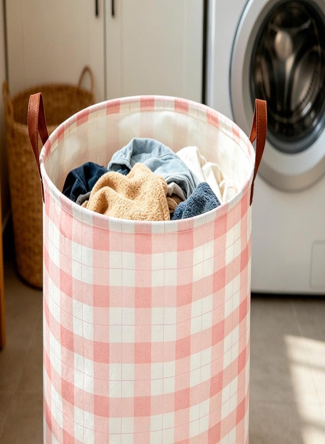 CLOCOR Laundry Basket, Waterproof Fabric Storage Container, Room Decor, Gift Basket(Pink Grid) - Image 4