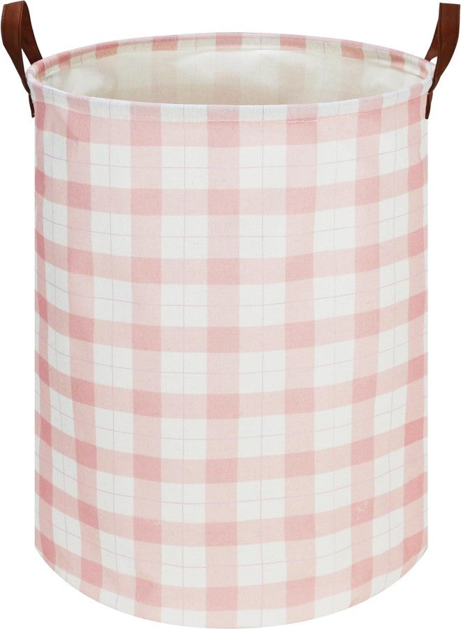 CLOCOR Laundry Basket, Waterproof Fabric Storage Container, Room Decor, Gift Basket(Pink Grid) - Image 1