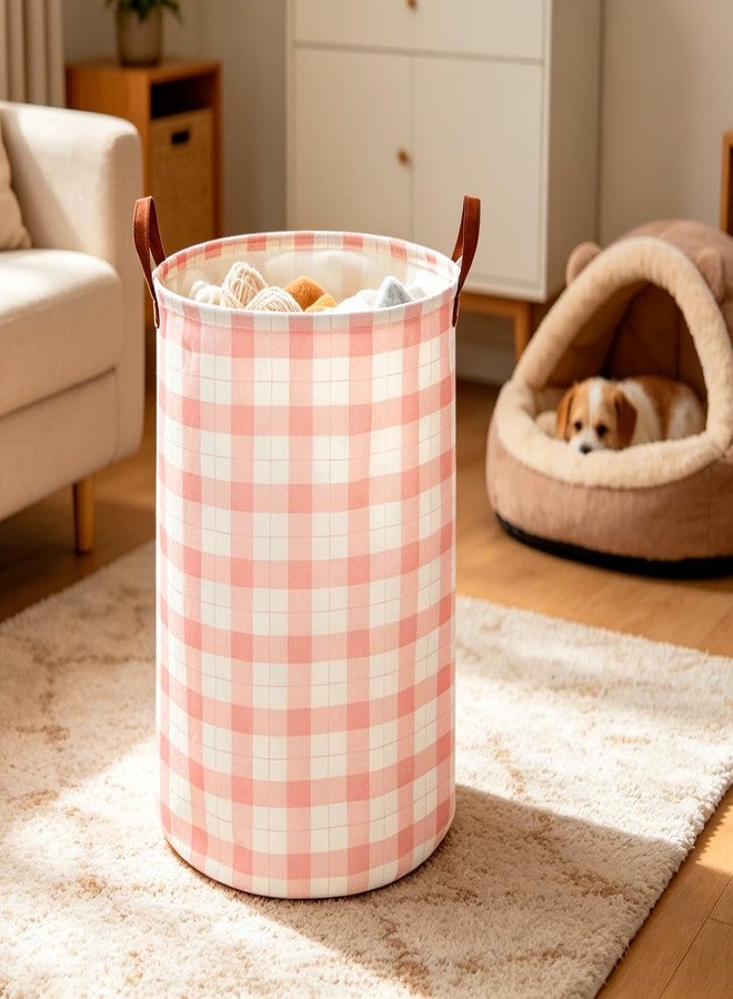 CLOCOR Laundry Basket, Waterproof Fabric Storage Container, Room Decor, Gift Basket(Pink Grid) - Image 5