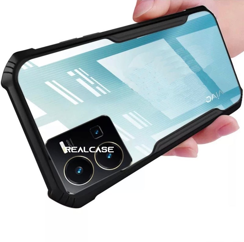 REALCASE Vivo Y35 Back Cover Case | Shock Proof Bumper Crystal Clear | 360 Degree Protection TPU+PC | Camera Protection | Acrylic Transparent Back Cover Case for Vivo Y35 (Black) - Image 1