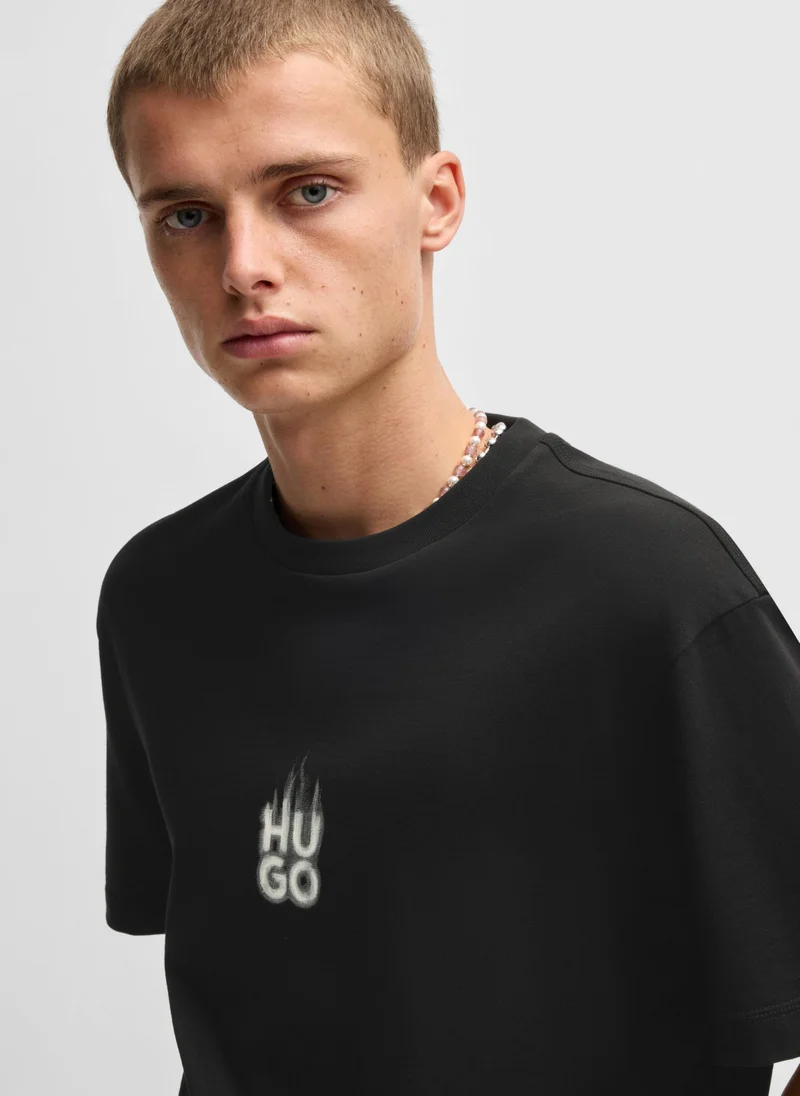 HUGO Cotton-jersey T-shirt with stacked smoke logo prints