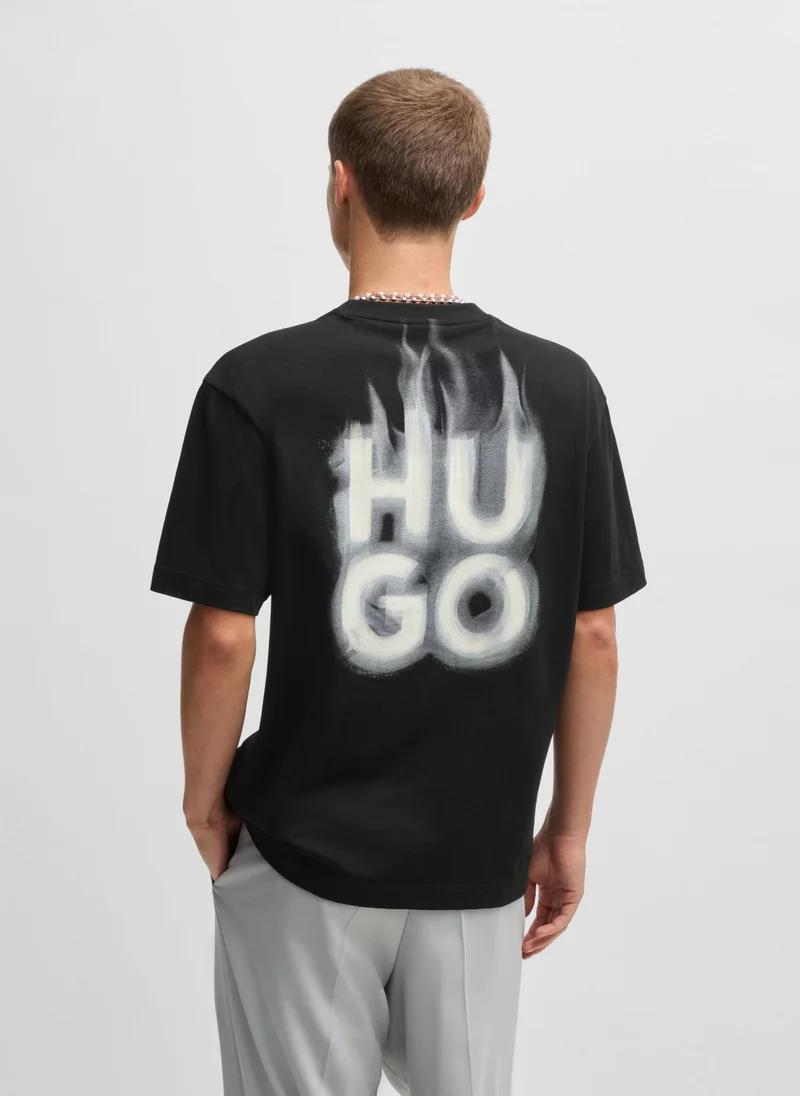 HUGO Cotton-jersey T-shirt with stacked smoke logo prints