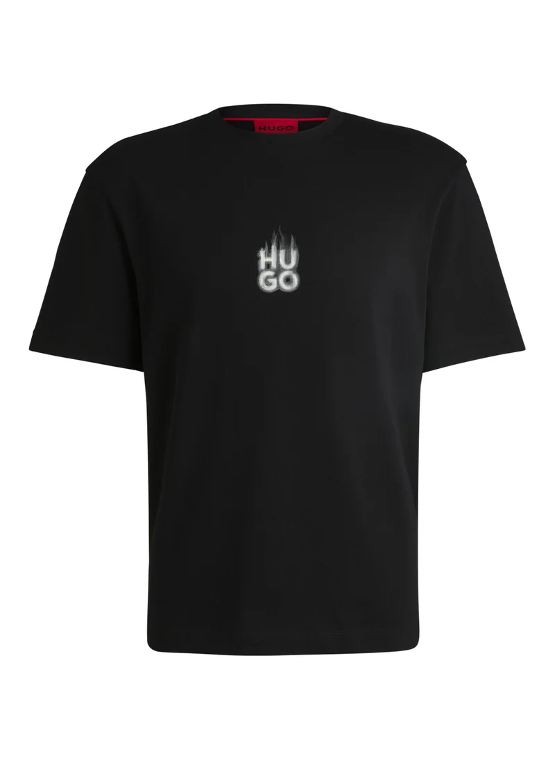 HUGO Cotton-jersey T-shirt with stacked smoke logo prints