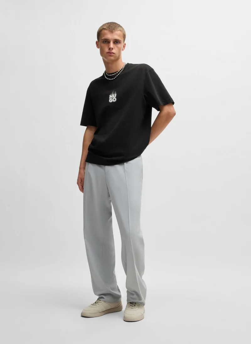 HUGO Cotton-jersey T-shirt with stacked smoke logo prints
