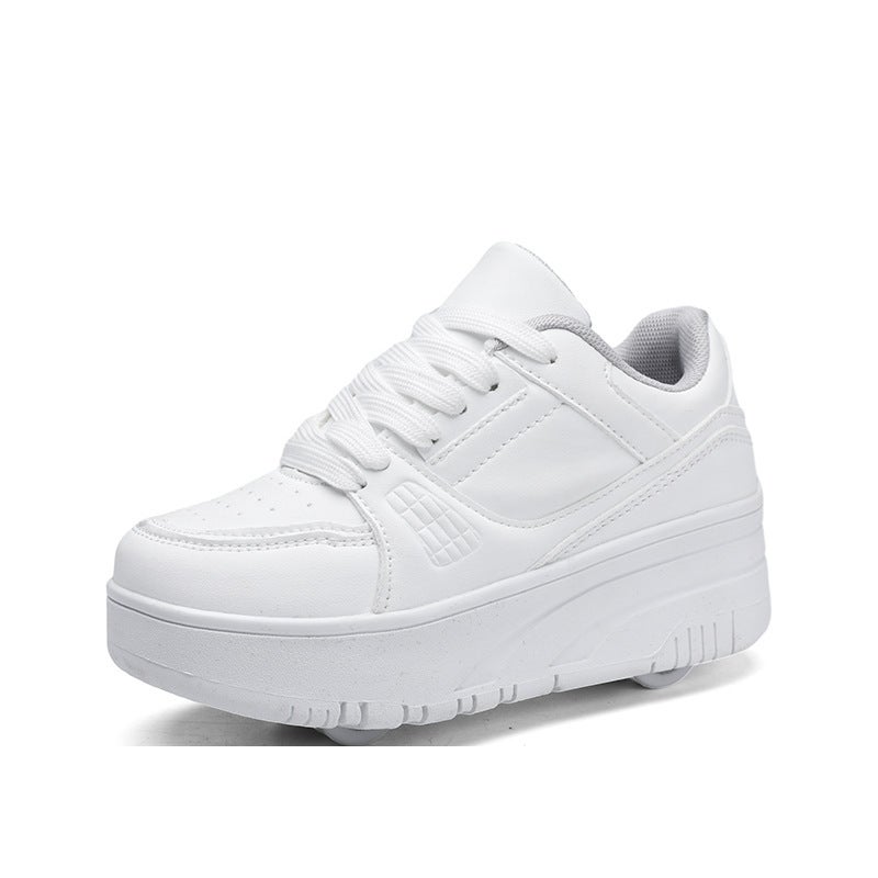 Generic Online celebrity walking shoes deformation shoes two-wheel dual-use roller skating shoes double-row walking shoes roller skating shoes factory wholesale White 